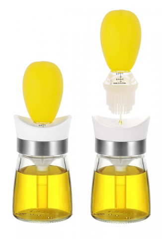 Casă, Grădină & Bricolaj - Set 2 Oliviere din Sticla de 110ml cu Perie Dozatoare Gradata de 5ml din Silicon, Pentru Uleiuri/Sosuri/Otet, Vucchini