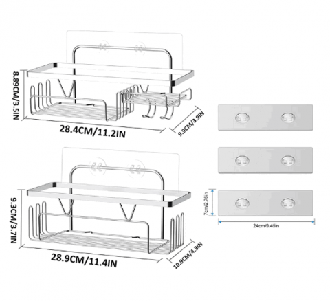 Set 2 organizatoare metalice de dus, Montare fără găuri cu adeziv, Homlynn, argintiu, 29 x 9 x 10 cm, GUAR [1]