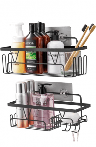 Casă, Grădină & Bricolaj - Set 2 organizatoare metalice de dus, Montare fără găuri cu adeziv, Homlynn, negru, 29x 9 x 10 cm