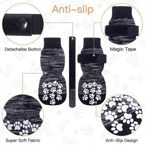Set 2 Perechi de Sosete Antiderapante pentru Caini si Pisici, Protectie, Confort si Aderenta pentru Interior, maro [3]