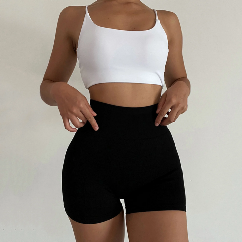 Set 2 Perechi Pantaloni Scurți Sport pentru Femei, Talia Înaltă, Fără Cusături, Model Scrunch, Ideali pentru Yoga, Sală și Fitness, negru/gri, marime M [6]