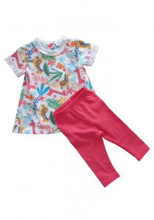 Set 2 piese pentru copii, rochita cu pantaloni, alb-roz, 6 luni [1]