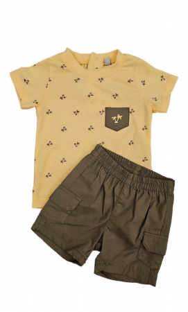 Set 2 piese pentru copii, tricou cu pantaloni scurti, galben-maro deschis, imprimeu palmieri, 6 luni [1]