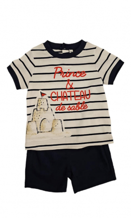 Îmbrăcăminte & Încălțăminte - Set 2 piese pentru copii, tricou cu pantaloni scurti, multicolor, imprimeu castel de nisip, 6 luni