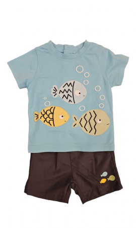 Set 2 piese pentru copii, tricou cu pantaloni scurti, multicolor, imprimeu pesti, 6 luni [1]