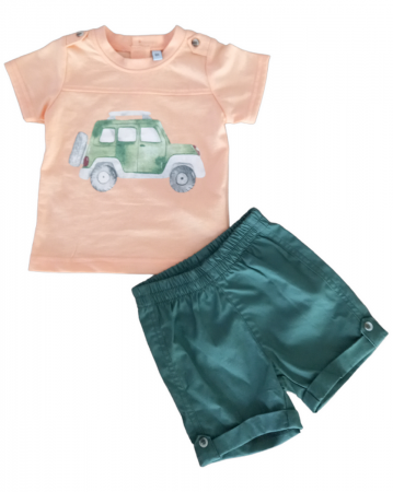 Set 2 piese pentru copii, tricou cu pantaloni scurti, portocaliu-kaki, 3 luni [1]
