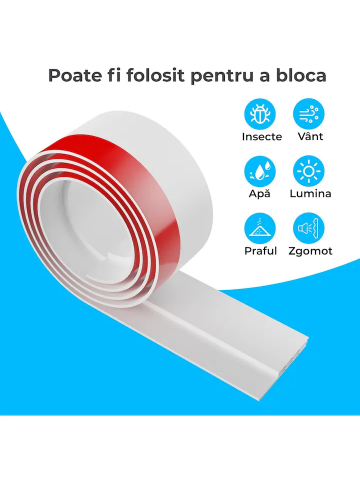 Set 2 Profile Etansare Anti-Curent Premium pentru Usi, Banda de Silicon cu Aderenta Puternica, Izolare Termica si Fonica, Instalare Rapida, 4X100cm, Alb [1]