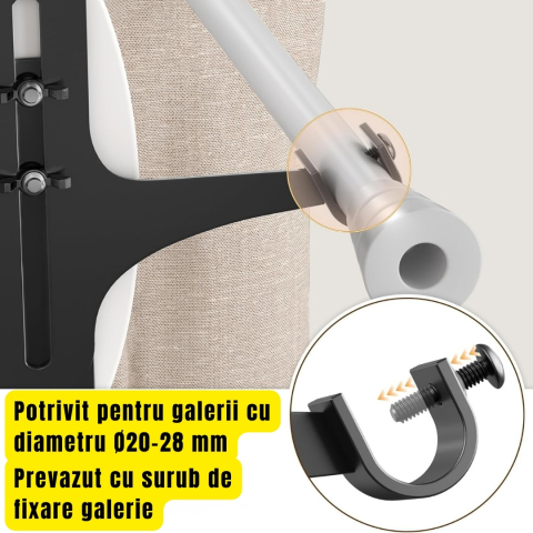 Suporturi galerie perdea fara gaurire cu inaltime reglabila 14–25 cm fixare caseta rulou negre [2]