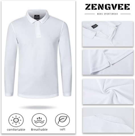 Set 2 tricouri polo barbatesti cu maneca lunga, Slim Fit, pentru sport si activitati zilnice, ZENGVEE, gri/alb [2]