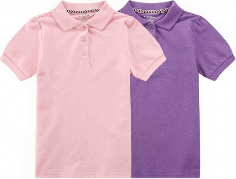 Îmbrăcăminte & Încălțăminte - Set 2 Tricouri Polo Fete, Bienzoe, Roz si violet, Material Respirabil, 60% Bumbac, 40% Poliester