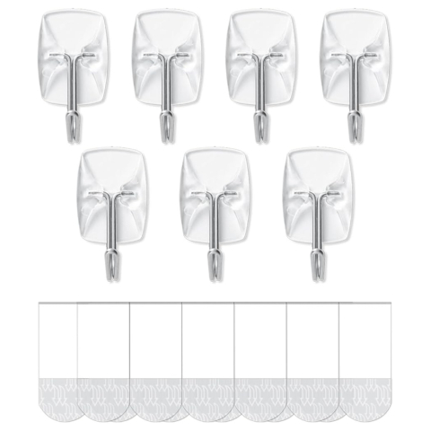 Decorațiuni Casă & Textile - Carlige autoadezive transparente fara gauri in pereti set 7 cu benzi adezive pentru organizare