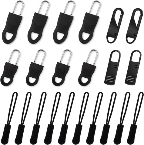 Accesorii copii - Set 22 Tragatoare Fermoar Durabile pentru Genti, Rucsacuri, Geci, Valize si Bocanci, 5 Stiluri, Negru