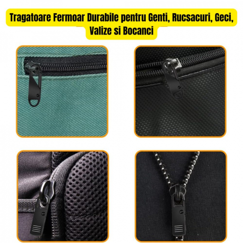 Set 22 Tragatoare Fermoar Durabile pentru Genti, Rucsacuri, Geci, Valize si Bocanci, 5 Stiluri, Negru [4]