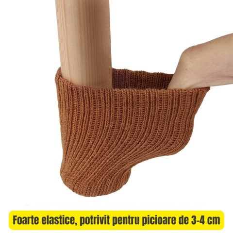 Set 24 Sosete picioare scaune, Ø 3-4 cm, tricotate, anti-alunecare, protectii mobilier, Maro [4]