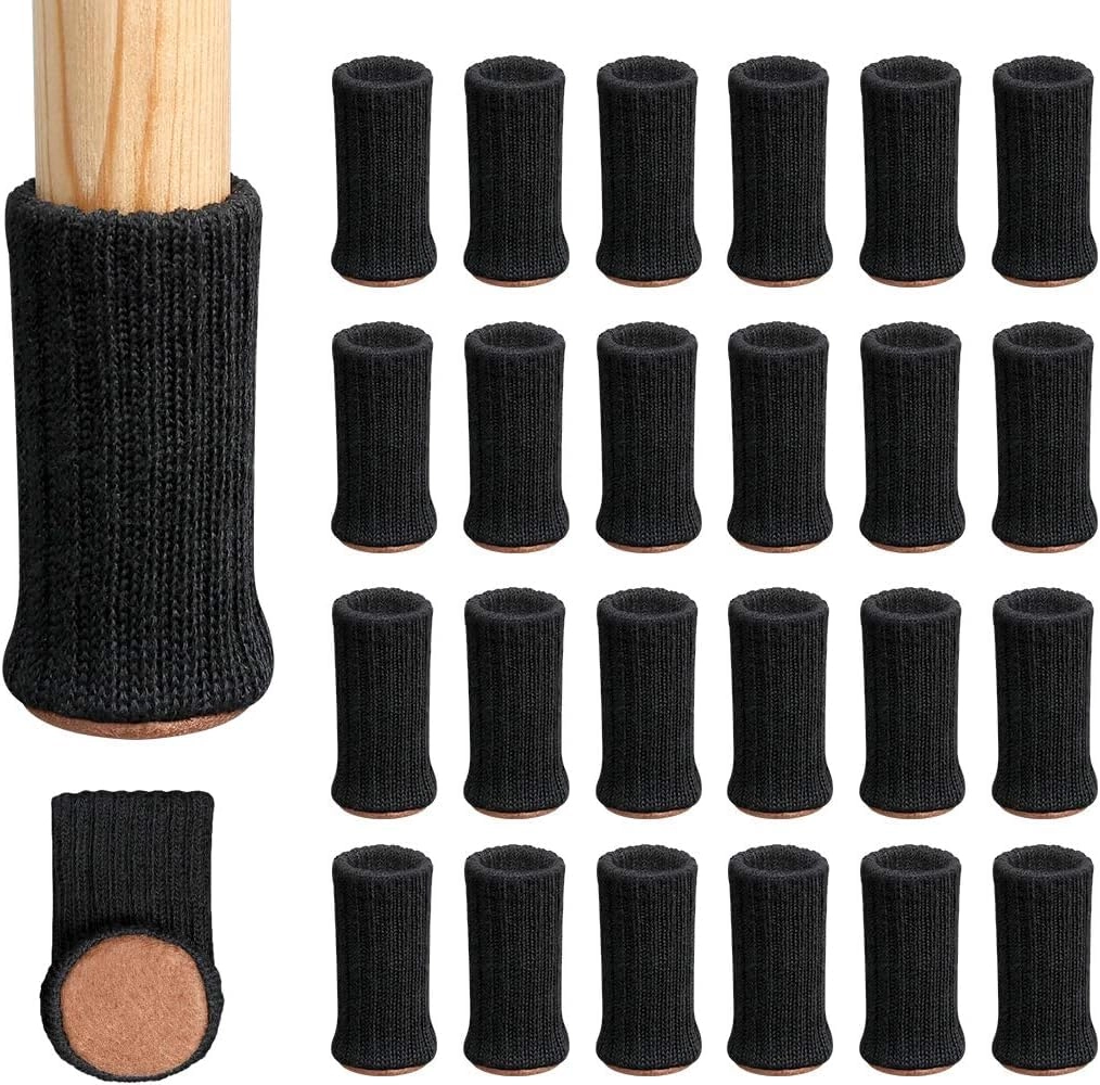 Decorațiuni Casă & Textile - Set 24 Sosete picioare scaune, Ø 3-4 cm, tricotate, anti-alunecare, protectii mobilier, Negru