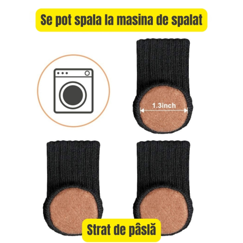 Set 24 Sosete picioare scaune, Ø 3-4 cm, tricotate, anti-alunecare, protectii mobilier, Negru [2]