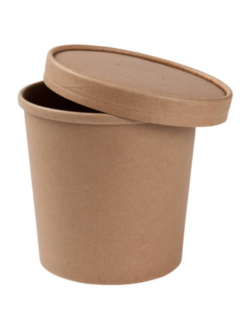 Bucătărie - Set 25 boluri biodegradabile supa cu capac, premium, carton natur cu PLA, 600ml