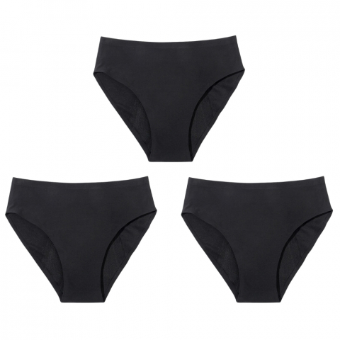 Îmbrăcăminte & Încălțăminte - Set 3 Chiloti Menstruali Negri, Marimea XL – 95% Bambus, Cu Elastic si Cusaturi Ascunse, Reutilizabili, Tip Seamless