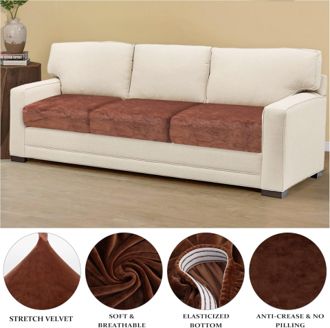 Set 3 huse de protectie pentru sezutul canapelei TIANSHU, 70 x 191 cm, catifea, maro [1]