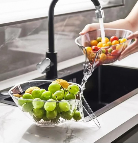 Set 3 Strecuratori fructe, Boluri de spalat alimente cu sita de scurgere pentru spalarea alimentelor, Transparent, 3L3J [5]