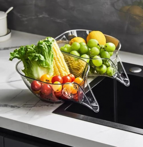 Set 3 Strecuratori fructe, Boluri de spalat alimente cu sita de scurgere pentru spalarea alimentelor, Transparent, 3L3J [1]