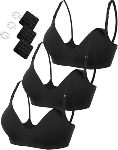 Femei - Set 3 Sutiene Alăptare, Fără Sârmă, Decolteu V, Acces Rapid Clip, Confort Maxim Sarcină și Postpartum, Cu Extensoare și Clipsuri, HOFISH, Negru, Marimea S