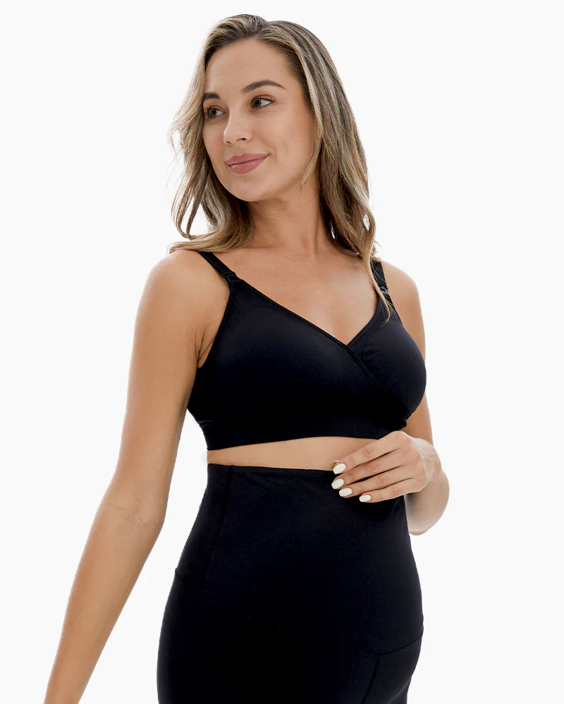 Set 3 Sutiene Alăptare, Fără Sârmă, Decolteu V, Acces Rapid Clip, Confort Maxim Sarcină și Postpartum, Cu Extensoare și Clipsuri, HOFISH, Negru, Marimea S [6]