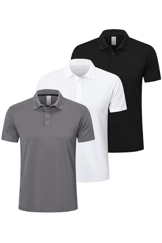 Îmbrăcăminte & Încălțăminte - Set 3 tricouri polo barbati, maneca scurta, uscare rapida, respirabile si usoare, ideale pentru sport, ZENGVEE, Negru, Gri, Alb, marime S