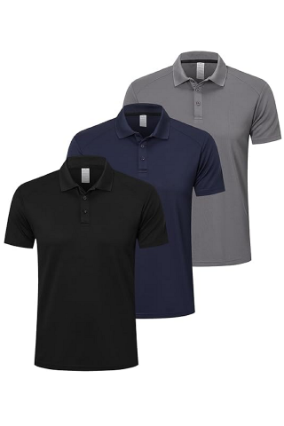 Îmbrăcăminte Bărbați - Set 3 tricouri polo barbati, maneca scurta, uscare rapida, respirabile si usoare, ideale pentru sport, ZENGVEE, Negru, Gri, Bleumarin