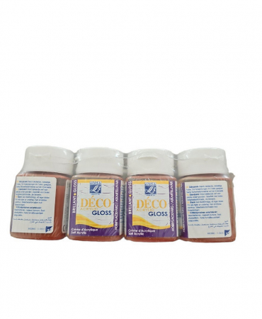 Ultimul Produs! - Set 4 bucati vopsea acrilica lucioasa, rezistenta la apa dupa uscare, Lefranc & Bourgeois Deco Gloss, culoare Acaju, 4 x 50 ml