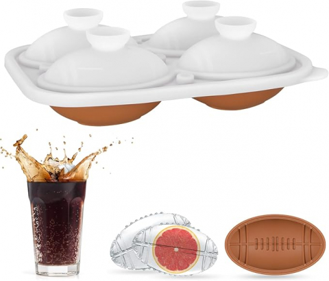 Casă, Grădină & Bricolaj - Set 4 Forme Cuburi Gheață 3D Minge Rugby, Koilox, Silicon Maro, BPA-Free, Ușor de Umplut și Curățat, 5,5 cm, Pentru Whisky, Cocktail, Suc , Rezistente la Mașina de Spălat Vase