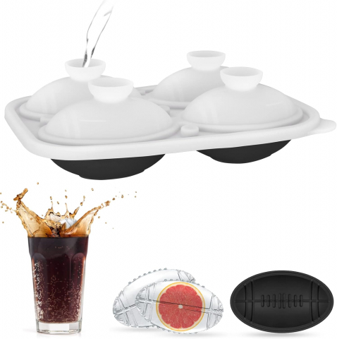 Casă, Grădină & Bricolaj - Set 4 Forme Cuburi Gheata 3D Minge Rugby, Koilox, Silicon Negru, BPA-Free, Usor de Umplut si Curatat, 5, 5 cm, Pentru Whisky, Cocktail, Suc, Rezistente la Masina de Spalat Vase
