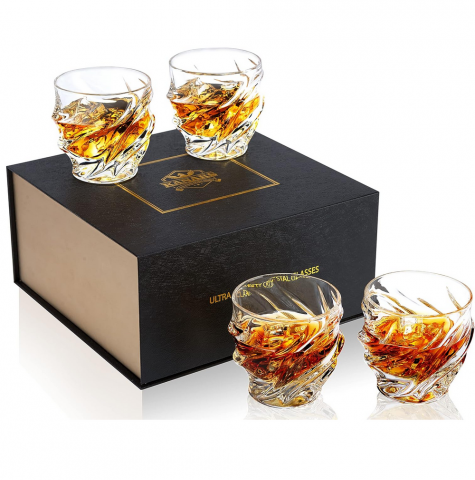 Casă, Grădină & Bricolaj - Set 4 Pahare pentru Whisky, KANARS, Cristal Fara Plumb, 260 ml, Design Elegant