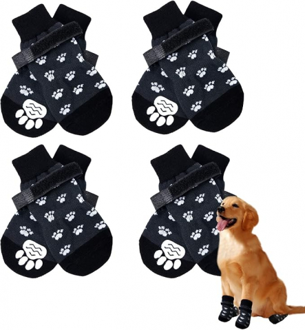 Pet shop - Set 4 Perechi Șosete Câini Antiderapante cu Curele Reglabile, Protecție pentru Podele, Mărimea M, 16x6,4cm, B3GF