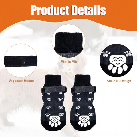 Set 4 Perechi Șosete Câini Antiderapante cu Curele Reglabile, Protecție pentru Podele, Mărimea M, 16x6,4cm, B3GF [1]