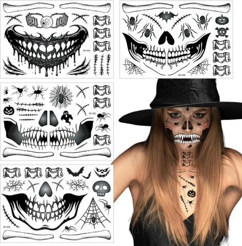 Costume Carnaval - set-4-planse-stickere-fata-halloween-cicatrici-horror