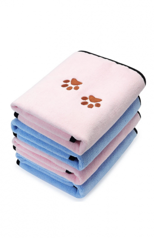 Pet shop - Set 4 Prosoape de baie din microfibra pentru animale de companie, caini si pisici, Roz/albastru, Irenare, 50 x 90 cm