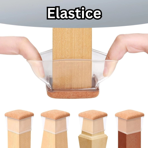 Set 4 Protectii picioare mobilier, Patrate 40-46mm cu Pasla, Elastice, capace transparente anti-zgariere pentru parchet [1]