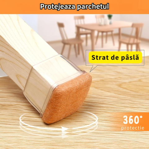 Set 4 Protectii picioare mobilier, Patrate 40-46mm cu Pasla, Elastice, capace transparente anti-zgariere pentru parchet [3]