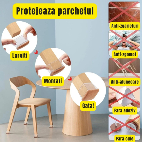 Set 4 Protectii picioare mobilier, Patrate 40-46mm cu Pasla, Elastice, capace transparente anti-zgariere pentru parchet [2]