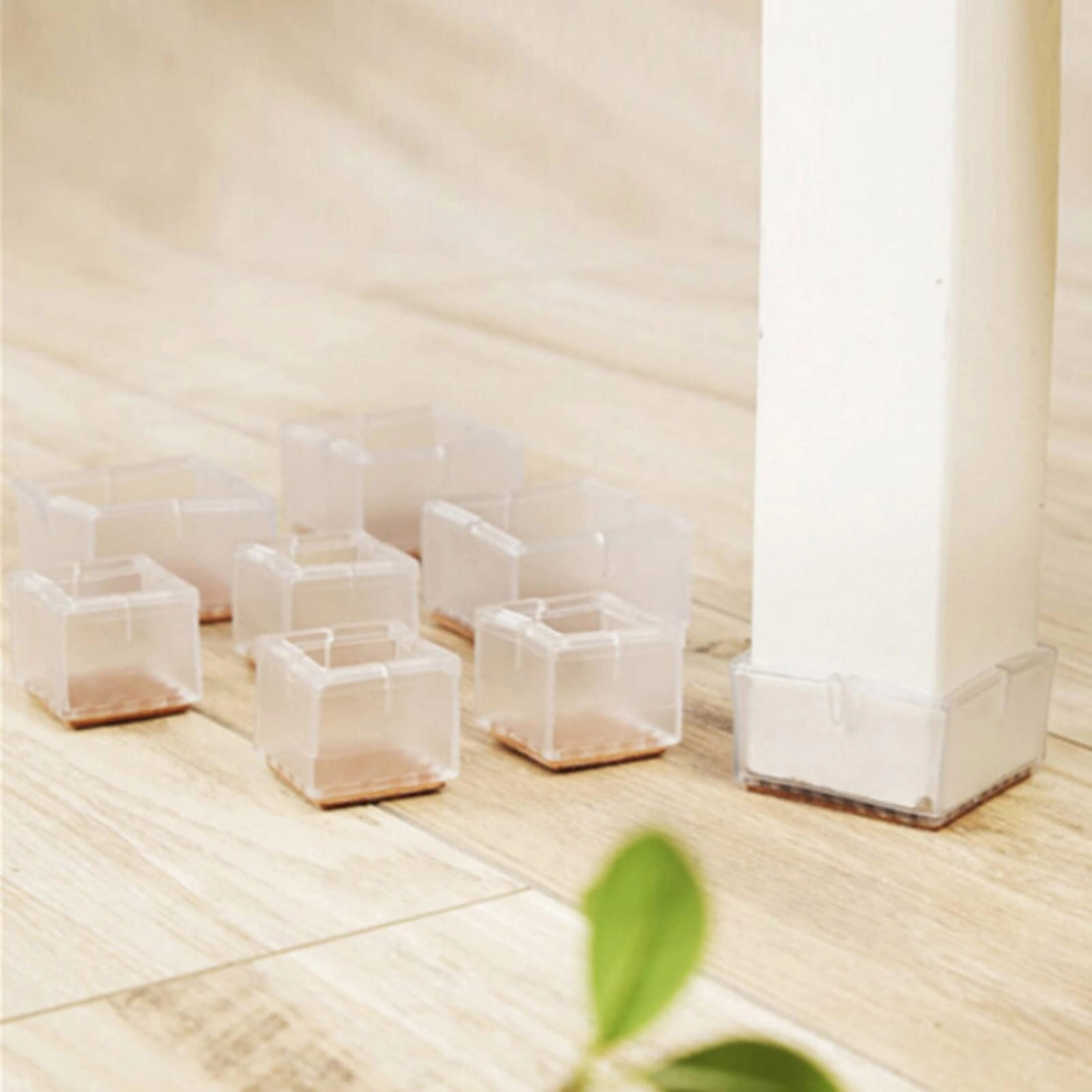 Set 4 Protectii picioare mobilier, Patrate 42-45mm cu Pasla, Elastice, capace transparente anti-zgariere pentru parchet [2]