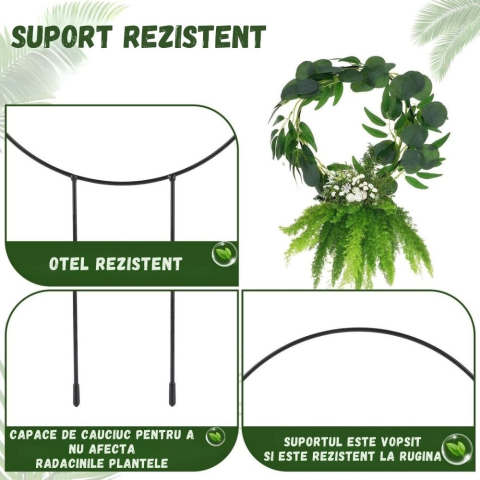Set 4 suporturi metalice pentru plante, model rotund si inimia, cu 100 accesorii prindere, 23 x 34 cm [4]
