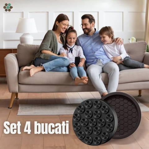 Set 4 suporturi mobilier, Ø6 cm, anti-alunecare cu ventuze, din silicon, protectie podea pentru canapea si masina de spalat [3]