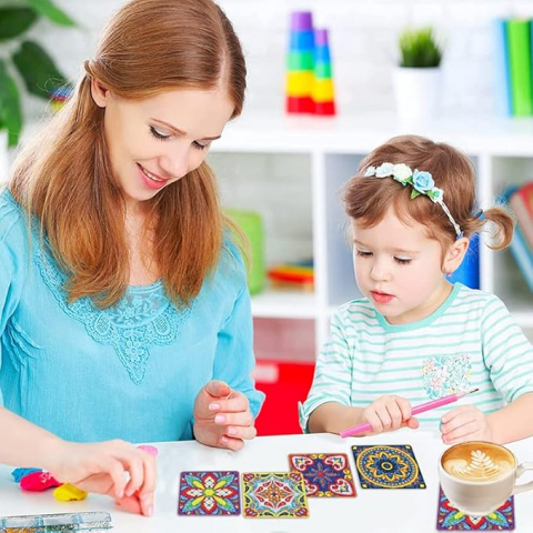 Set 4 Suporturi pentru Pahare cu Pictură Diamant, Kit DIY pentru Începători, Adulți și Copii, Artă și Decorațiuni pentru Crăciun, HPSY [4]