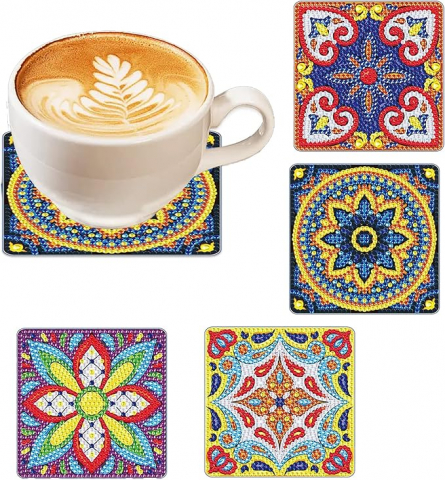 Set 4 Suporturi pentru Pahare cu Pictură Diamant, Kit DIY pentru Începători, Adulți și Copii, Artă și Decorațiuni pentru Crăciun, HPSY [2]