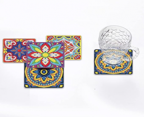Casă, Grădină & Bricolaj - Set 4 Suporturi pentru Pahare cu Pictură Diamant, Kit DIY pentru Începători, Adulți și Copii, Artă și Decorațiuni pentru Crăciun, HPSY