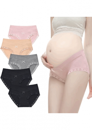 Îmbrăcăminte & Încălțăminte - Set 5 perechi Slipi de maternitate pentru femei cu talie joasă, din bumbac în formă de V, IVOKHA, Alpha, XXL, cu funda