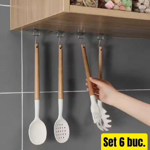 Set 6 cuiere transparente cu adeziv fara gauri in pereti, rezistente la apa pentru baie si bucatarie [1]