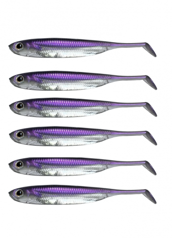 Pet shop - Set 6 Naluci soft QualyQualy – model paddle tail, argintiu/mov, ideale pentru pescuit la stiuca, biban, pastrav, bass