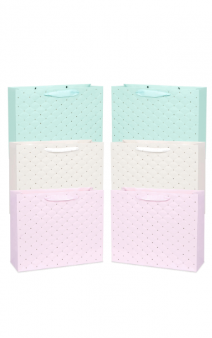 Set 6 pungi cadou din hârtie, 23 x 18 x 10 cm, roz/verde mint/bej, CH3H